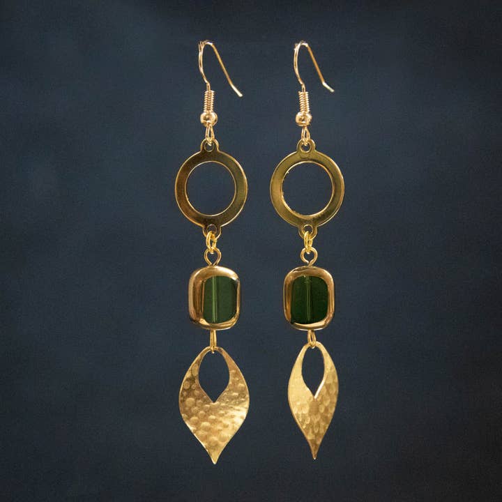 Hammered Gilded Green Earrings for wholesale by JAC Jewelry Designs