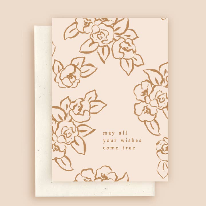 Carte de vœux A6 « May All Your Wishes Come True » en forme de roses pour la vente par Rosemark Press