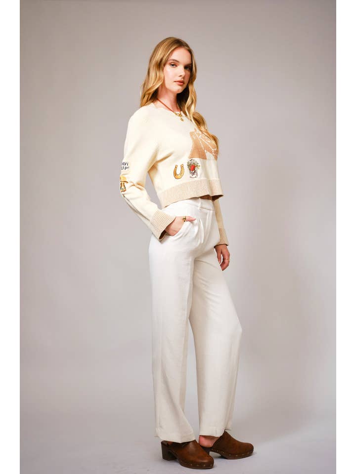 IVORY 36839W - Horse Graphic Western Patch Sweater for wholesale on Faire6