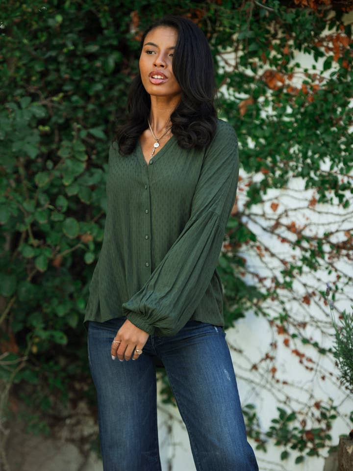 CATHERINE TOP IN ARMY GREEN for wholesale by Roma Label