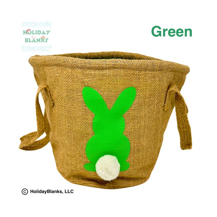 Holiday Blanks - Wholesale Basket - Burlap Easter basket embroidery blanks with puffy tailed bun