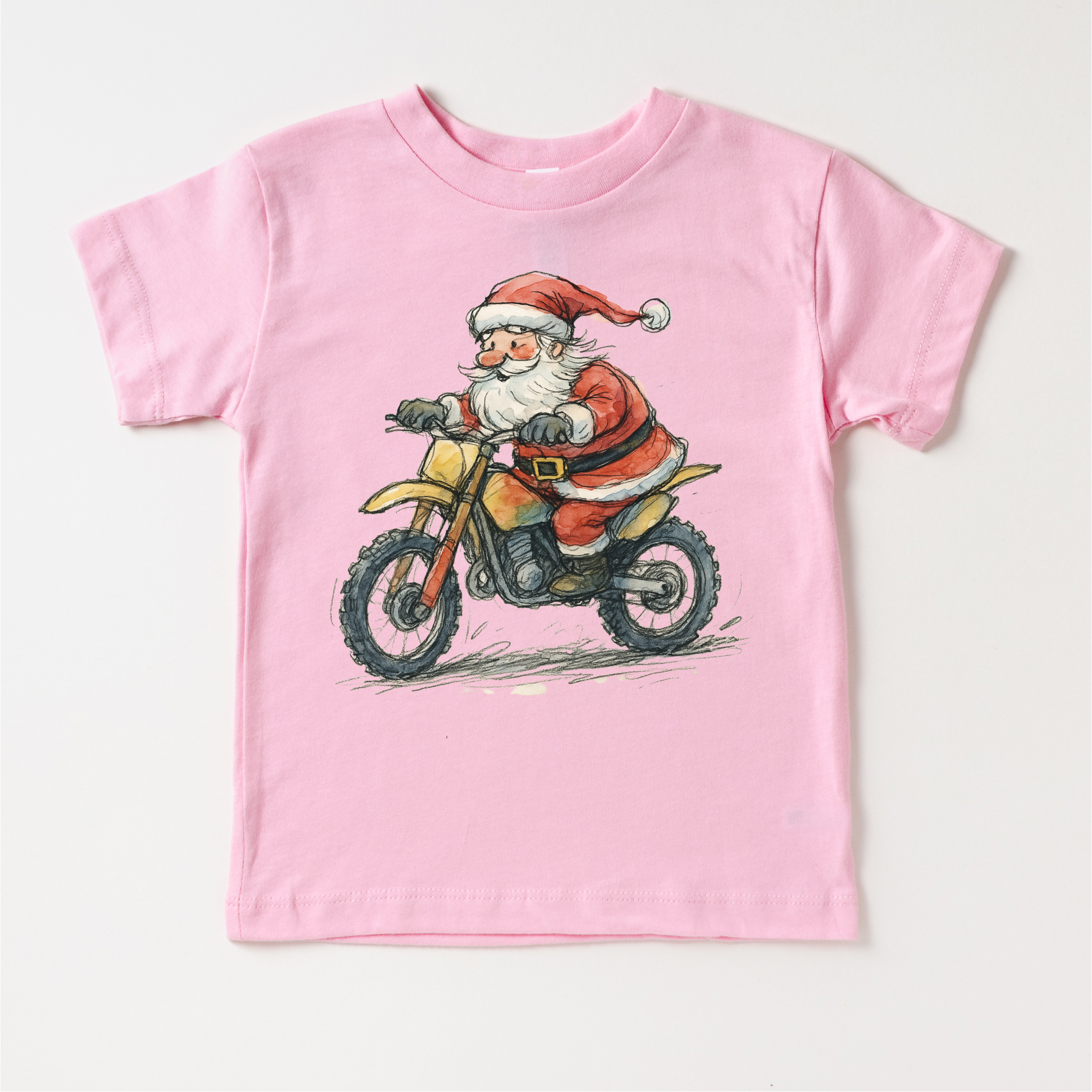 Madi Moosh - Wholesale Screen Printed T-Shirt - Kids - Santa Riding A Motocross Dirt Bike T-Shirt - Kids Christmas Tee2