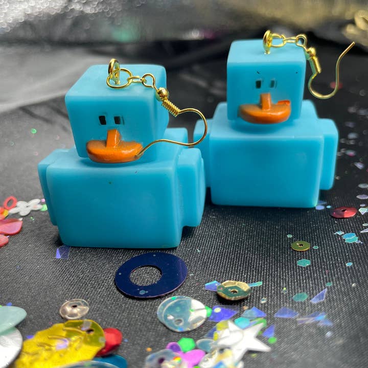 R59Creates - Wholesale Dangle earrings - 8 Bit Lil Rubber Ducky Earrings! In Pink, Yellow, Green & Blue W/ Gold, Silver Or Silver Drop Chain!5