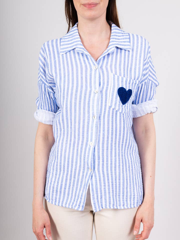 Heart Embroidered Pocket Shirt @91945_ChPocheCoeur for wholesale by Mimi & Gogo