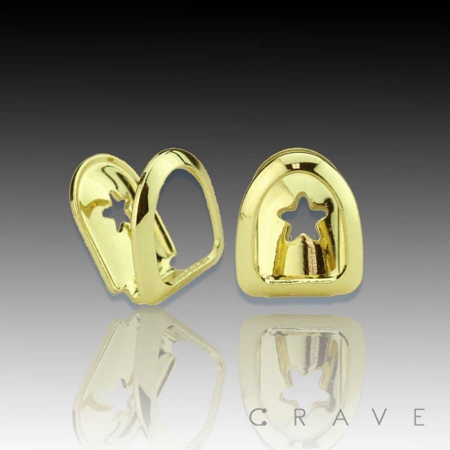 STAR BACK GOLD GRILLZ TWO PIECES SINGLE HIP HOP BLING GRILLZ for wholesale on Faire0