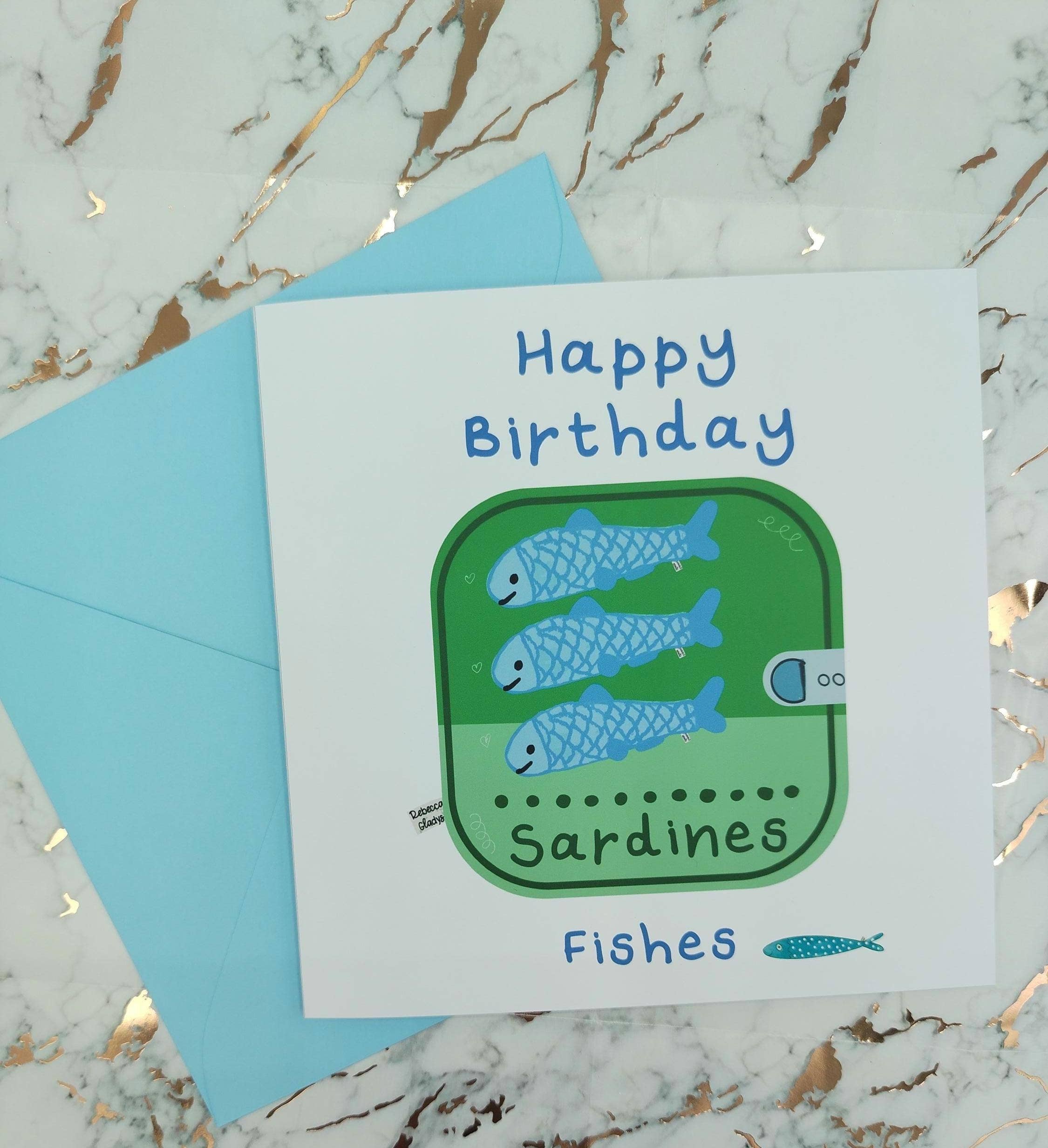 Rebecca Gladys – wholesale Birthday card – Happy Birthday Best Fishes Funny Sardine Pun Card Handmade6