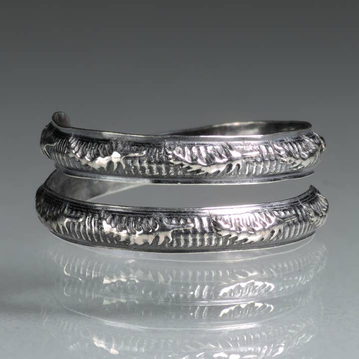 Adjustable Sterling Silver Wrap Ring with Leaves Size 8 for wholesale by Kristin Ellis
