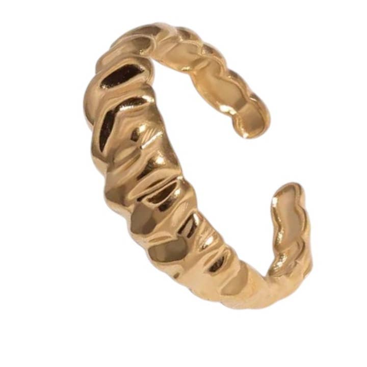 In maat verstelbare ring met roestvrijstalen structuur en 18-gouden plating voor wholesale door Positiva Jewelry