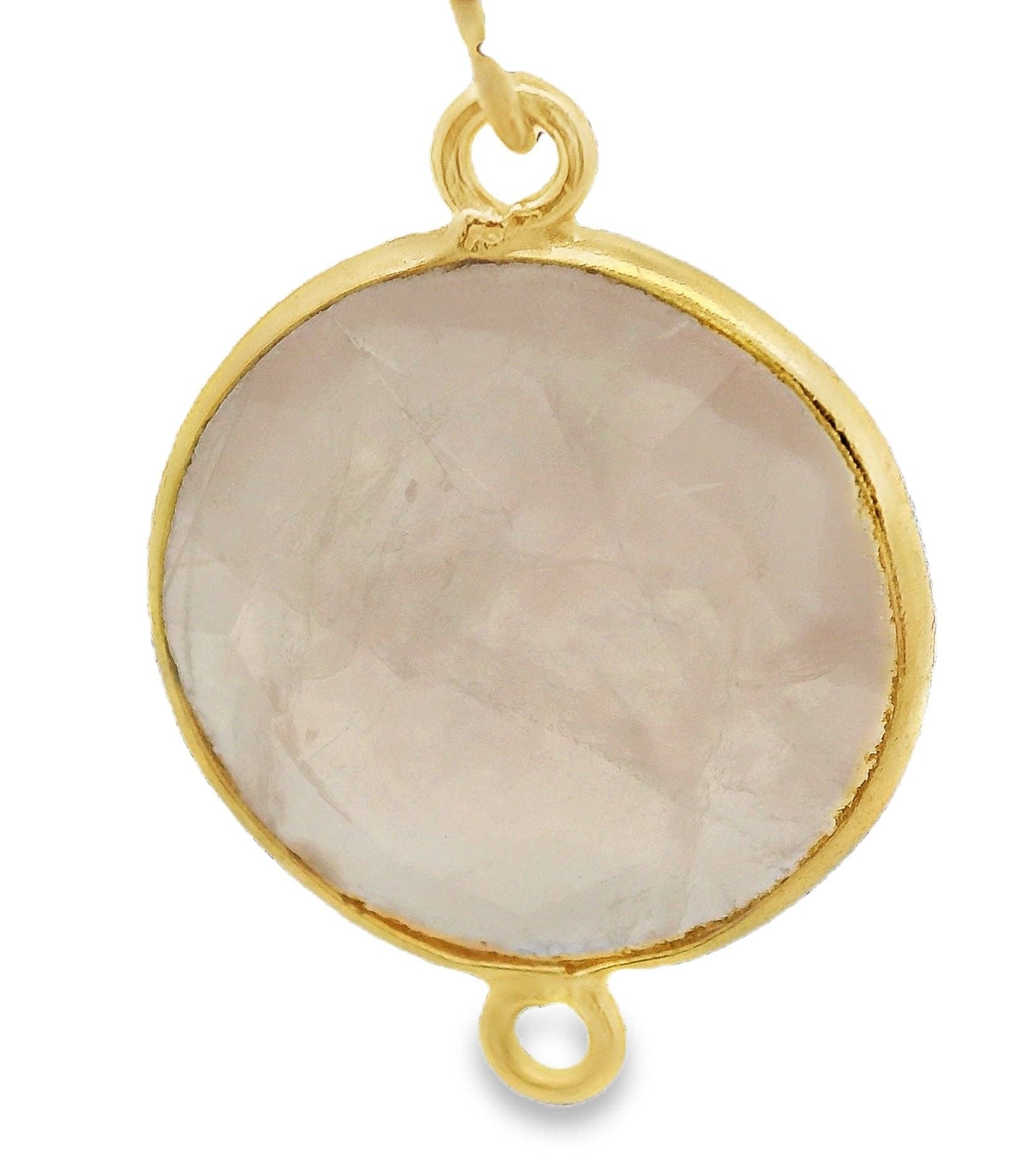 Purity Beads - Wholesale Individual Charm/Pendant - Rose Quartz Connector – 15mm Coin Shape, Real Gold-Plated Bezel, 1 Piece2