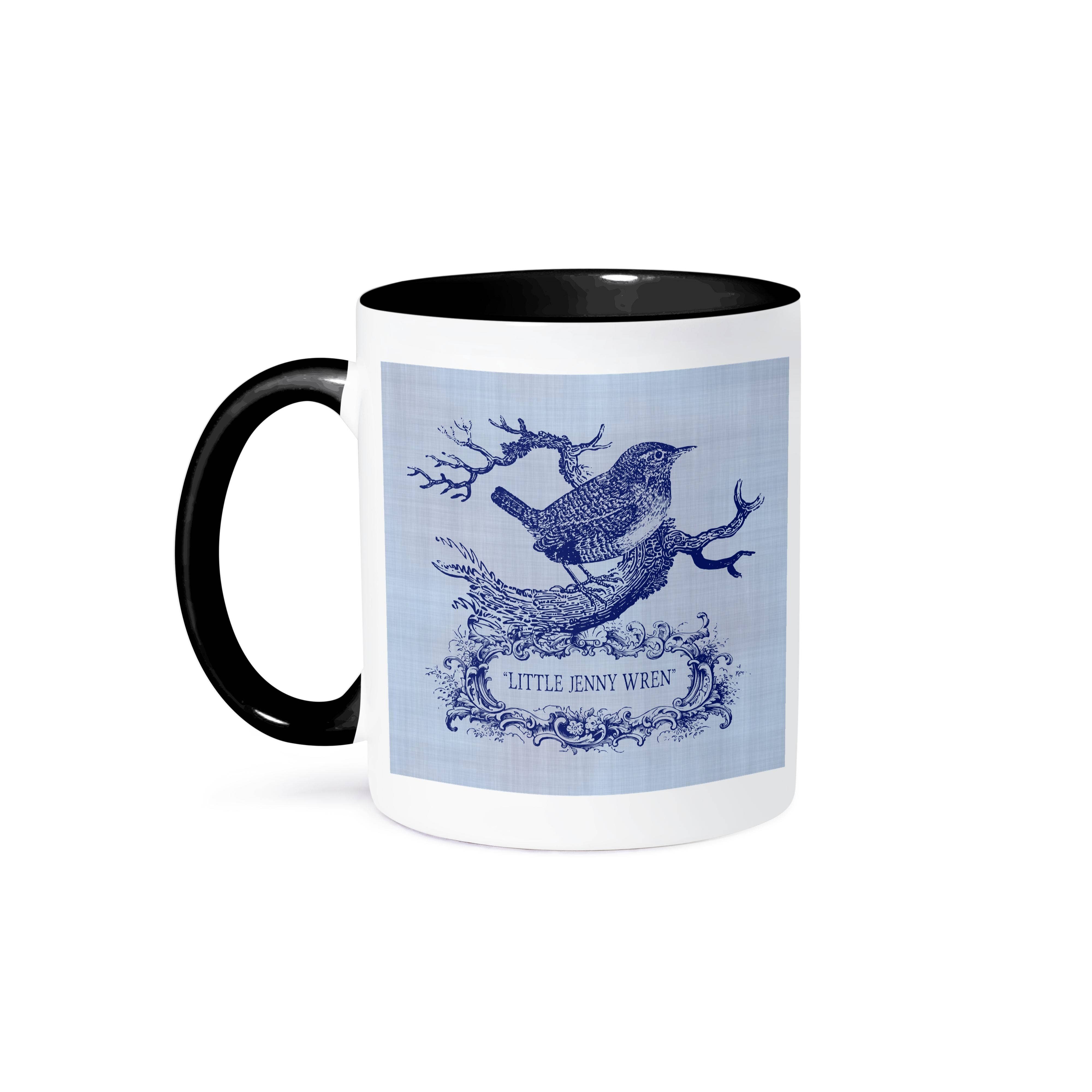 3dRose - Wholesale Coffee Mug - 3dRose, Little Jenny Wren- pretty little bird and cartouche in blue, Mug0