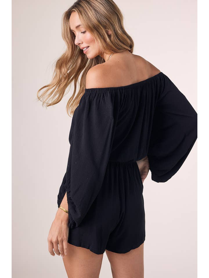 Bluivy - Wholesale Romper - Women's - OFF SHOULDER BALLOON SLEEVES ROMPER