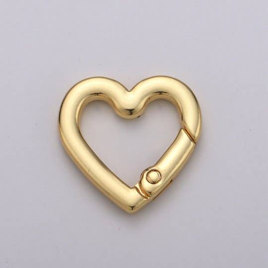 Aim Eternal - Wholesale Clasp - Chunky Gold Spring Gate Ring, Push Gate ring, 22x22mm Heart Clasp Charm Holder 24K Gold Filled Clasp for Link Chain Connector Supp-990 L-054 L-0550