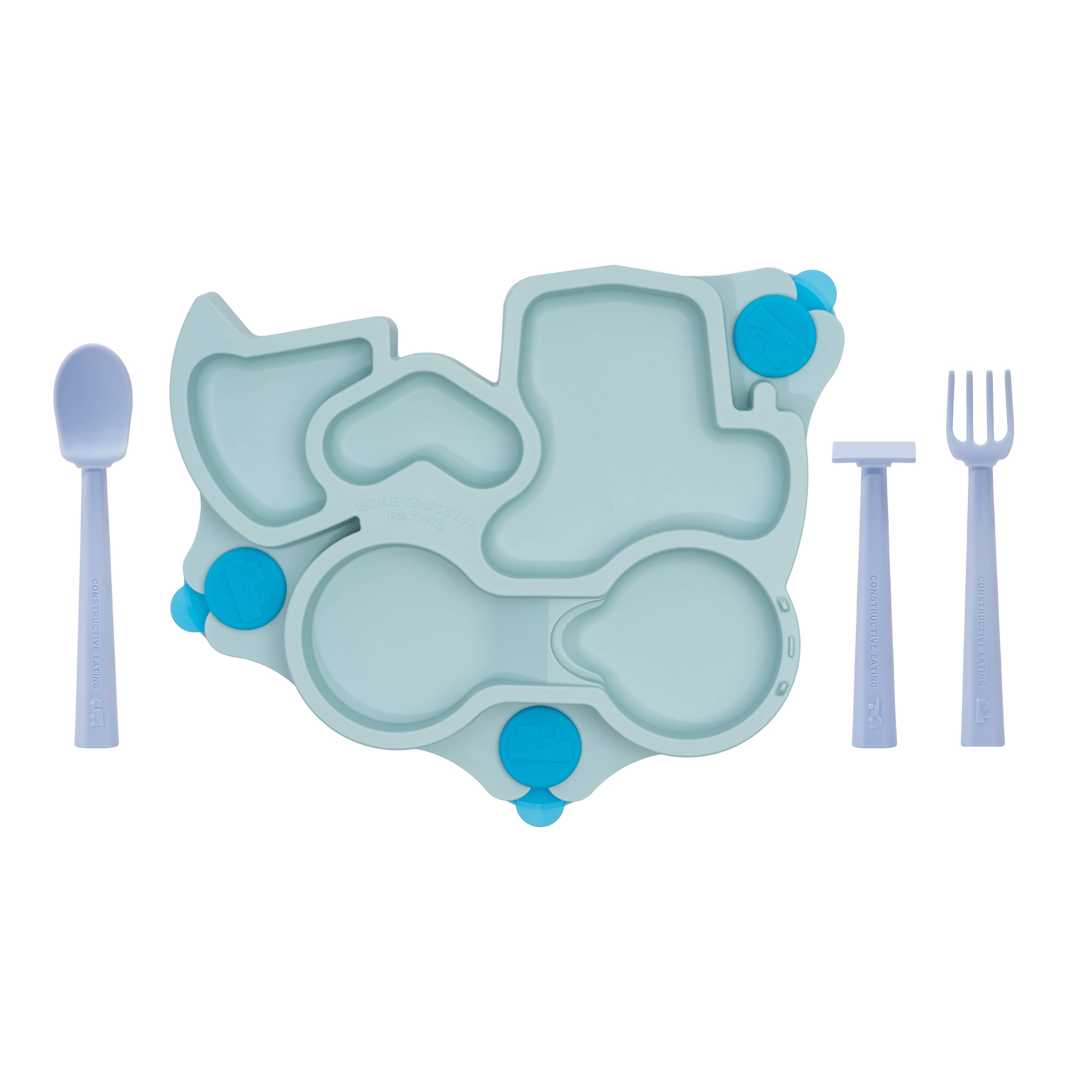 Constructive Eating - Venta al por mayor Plato grande - Niños y bebés - Placa de succión para camiones y utensilios de entrenamiento10