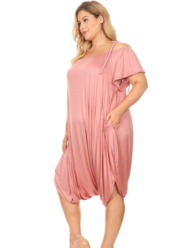 jumpsuit with off the shoulder sleeves and side pockets for wholesale by Lady Curvaceous
