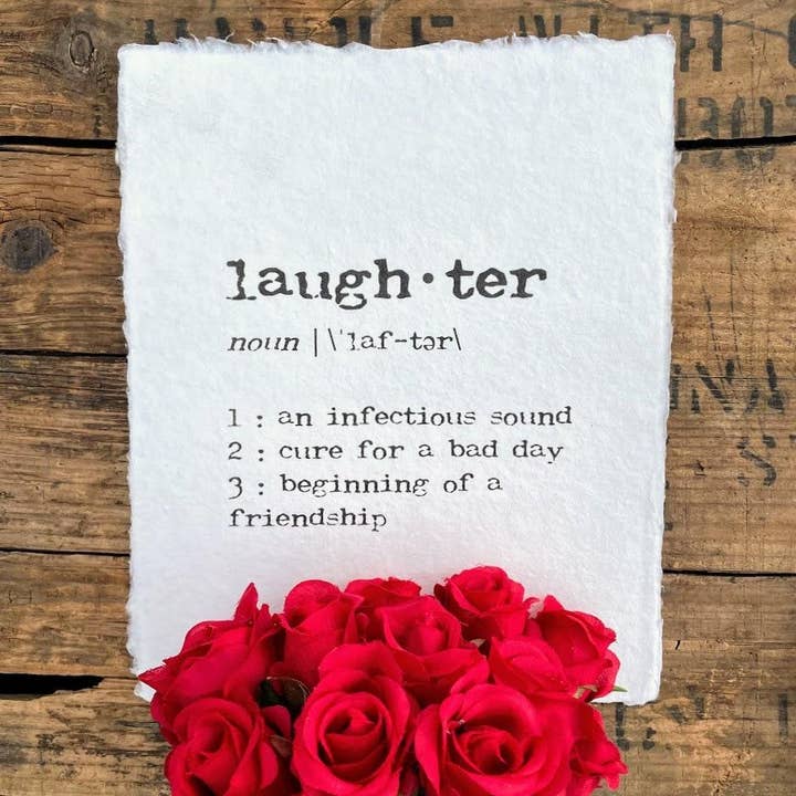 laughter definition print on handmade paper for wholesale by Alison Rose Vintage