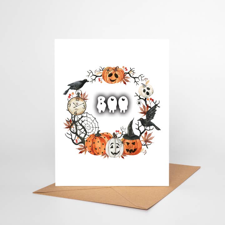Oakwind Hollow – wholesale Halloween card – Spooky Boo Pumpkin Halloween Card HW02