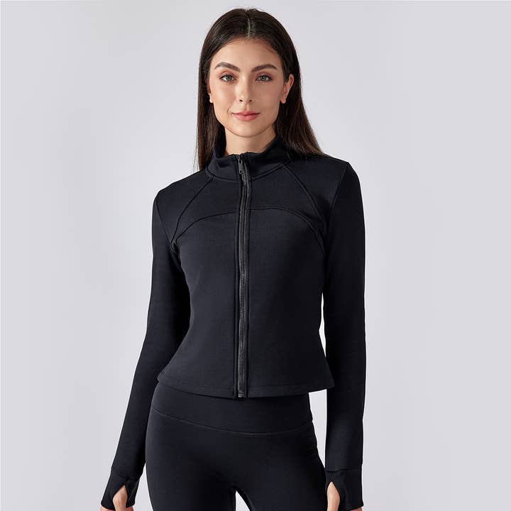 Sodalemon - Wholesale Athletic Jacket - Women's - Women Winter Fleece Zipper Thumb Hole Sports Jacket