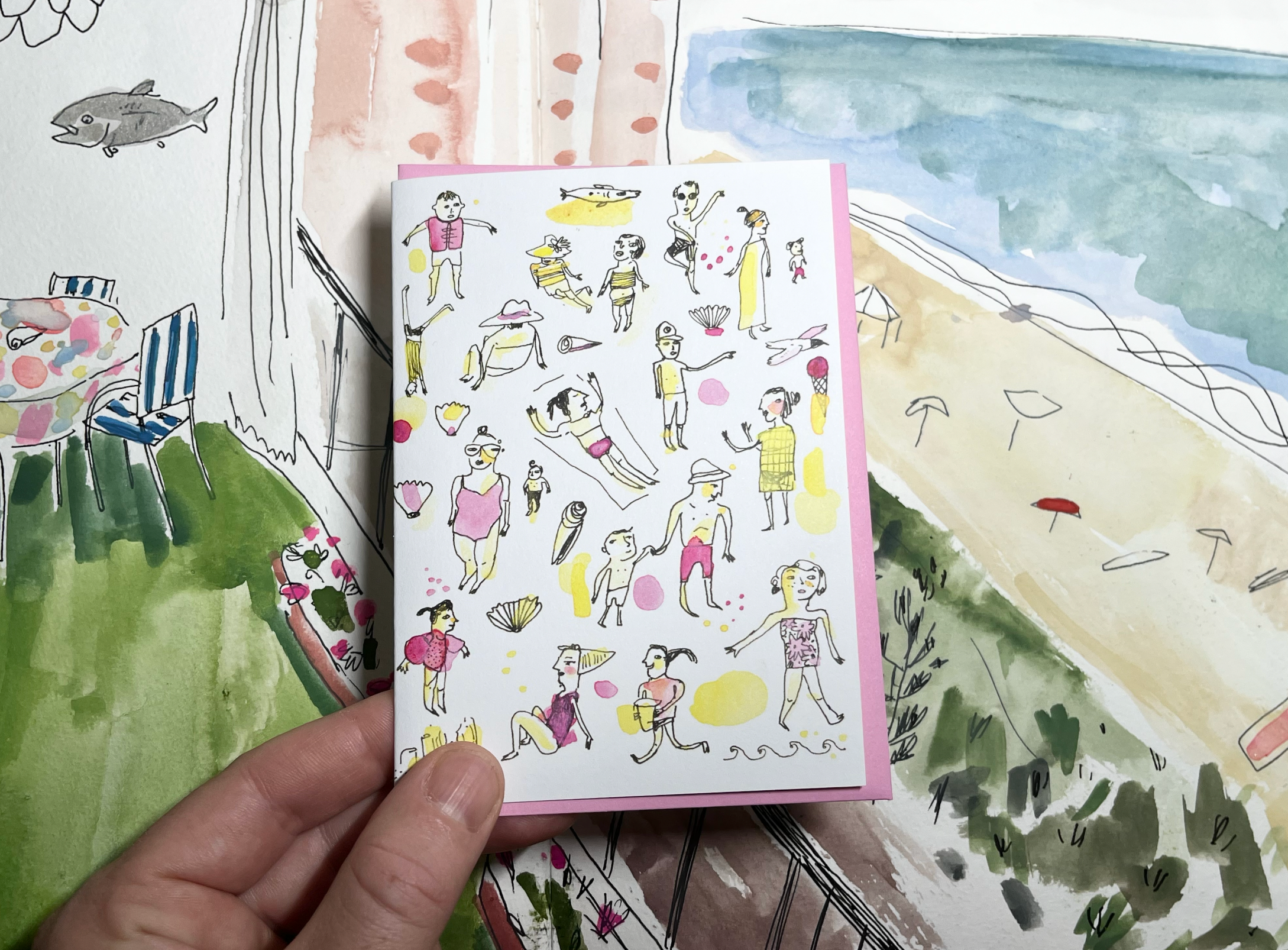 ELIZABETH GRAEBER art + illustration – Großhandel Briefpapier-/Postkarten-Set – Illustrierte Notizkarte zum Strandtag1