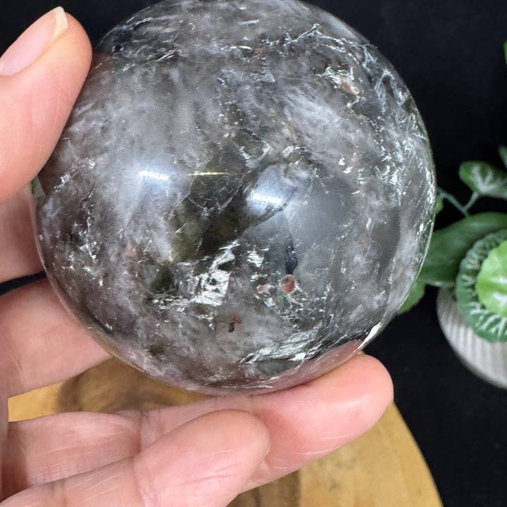 The 7 Directions - Wholesale Spiritual Stone/Crystal - 7 pc Mica Iolite fire quartz sphere w/ display stand G9967