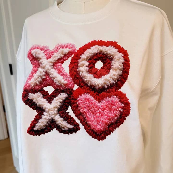 XOXO Heart Yarn Printed Valentine's Sweatshirt for wholesale by MELODY FAYE