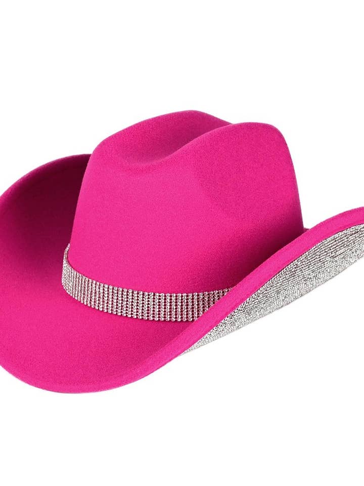 Sombrero de vaquero, fieltro con ribete de strass, rosa intenso para venta al por mayor de Funky Junque