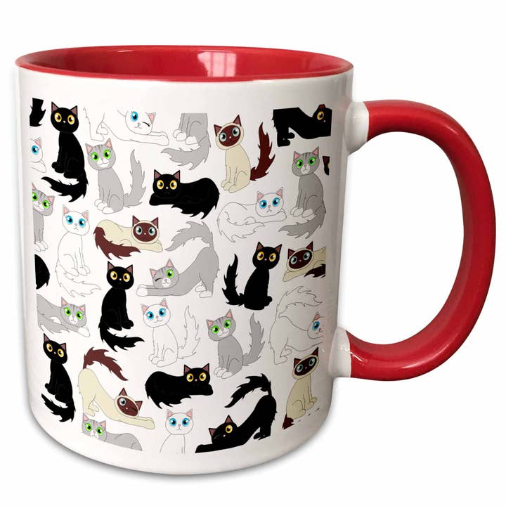 Caneca vermelha bicolor 11oz Kawaii Cats - Cute Kitty Print por atacado de 3dRose