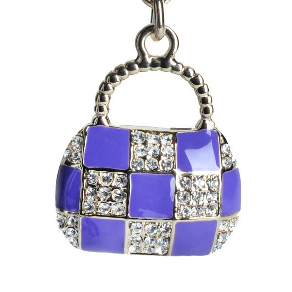 PORTE-CLÉS DE SAC À MAIN À CARREAUX VIOLETS AVEC STRASS KC12 pour la vente par Xpress Tech Cell Accessories XT