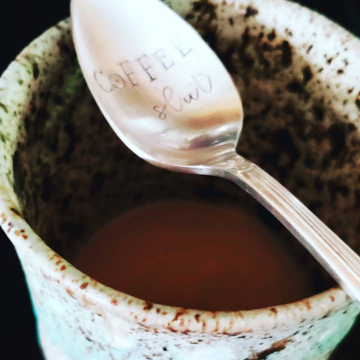 hand stamped vintage coffee slut spoon for wholesale by juNxtaposition®