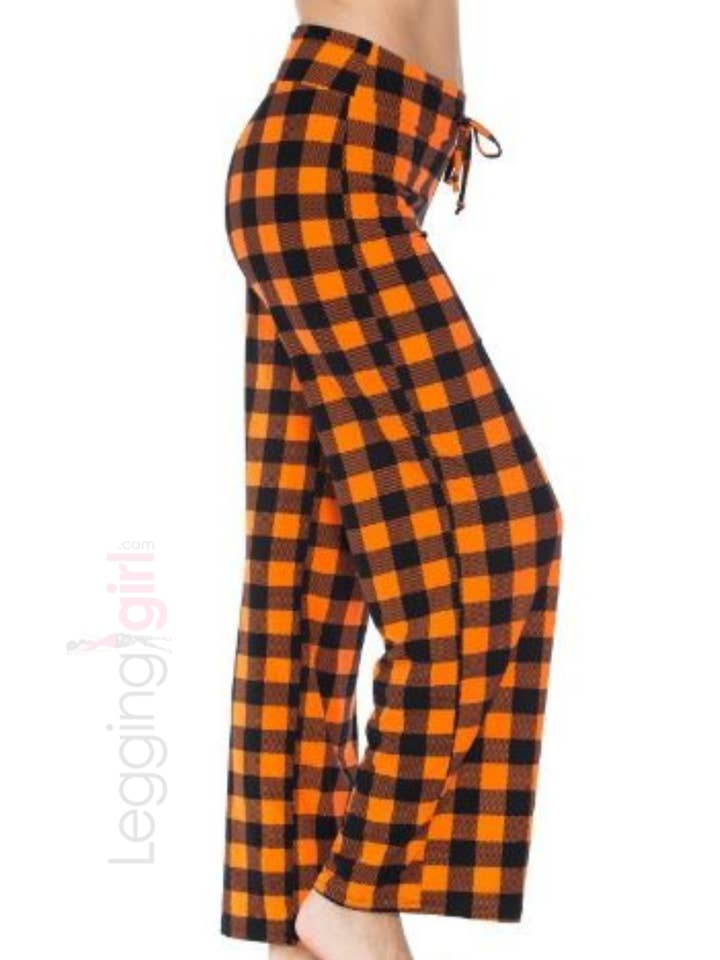 LeggingGirl.com - Wholesale Lounge Sweatpants/Joggers - Women's - Orange Plaid - Lounge Pants0