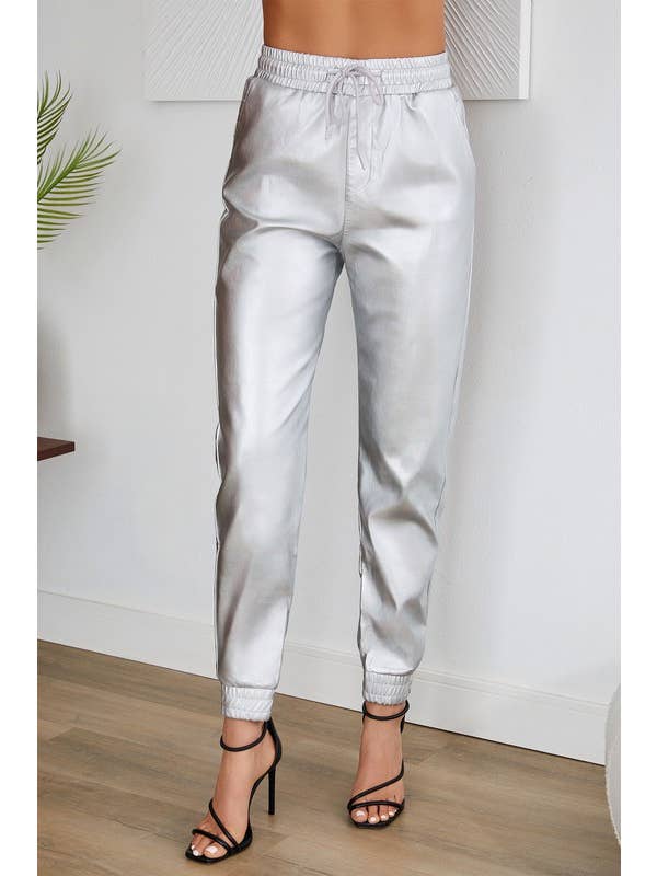 VENTI6 - Wholesale Lounge Sweatpants/Joggers - Women's - PU DRAWSTRING CUFFED JOGGER WITH POCKETS (90110-PU)4