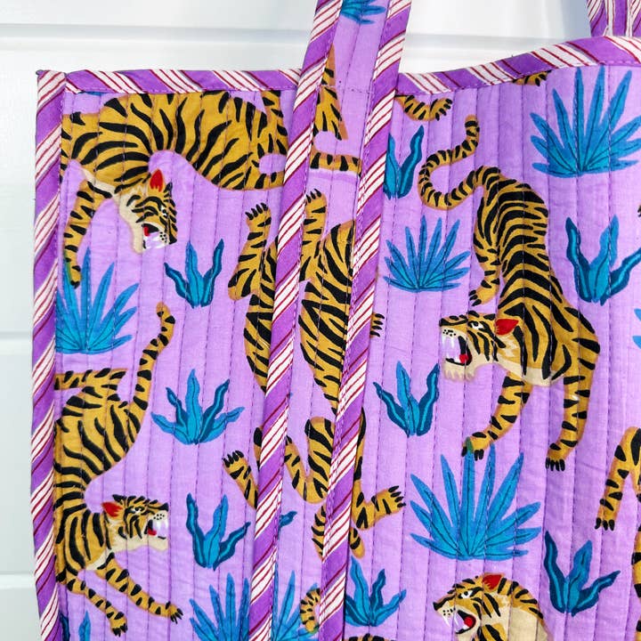 Folklore Couture - Wholesale Tote Bag - Women's - Large Tote Bags | Quilted Tote | Purple Tiger Print3