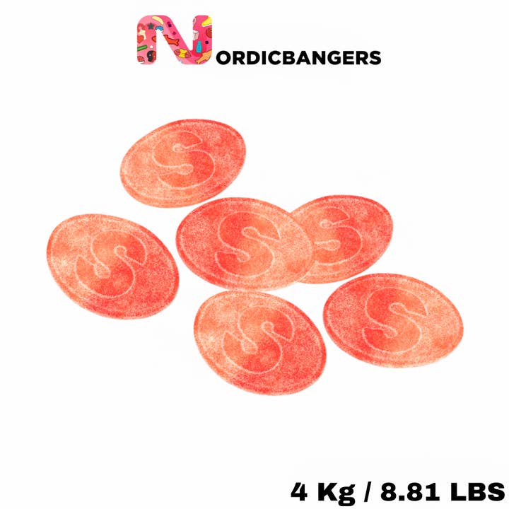 S-mærker SOUR PEACH 4 kg / 8,81 Svensk slik for engroshandel hos Nordicbangers - Swedish Candy Supply