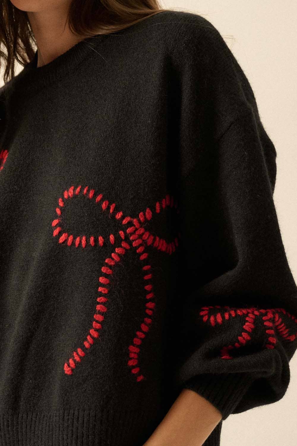 Promesa USA - Wholesale Knit Sweater - Women's - Solid Bow-Embroidered Bubble-Sleeve Sweater9