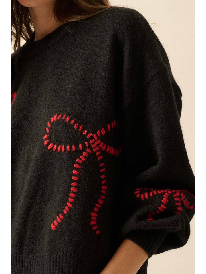 Promesa USA - Wholesale Knit Sweater - Women's - Solid Bow-Embroidered Bubble-Sleeve Sweater9