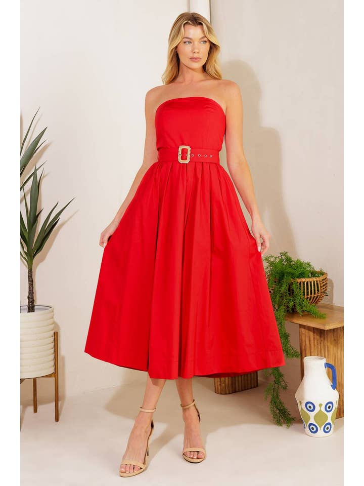 Red Ein festes gewebtes Midikleid - ID21958 für den Großhandel auf Faire1