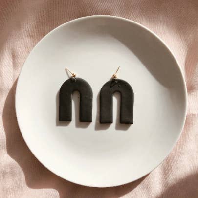 Black Arch Polymer Clay Earrings | Minimalist Statement for wholesale by Honey Dijon