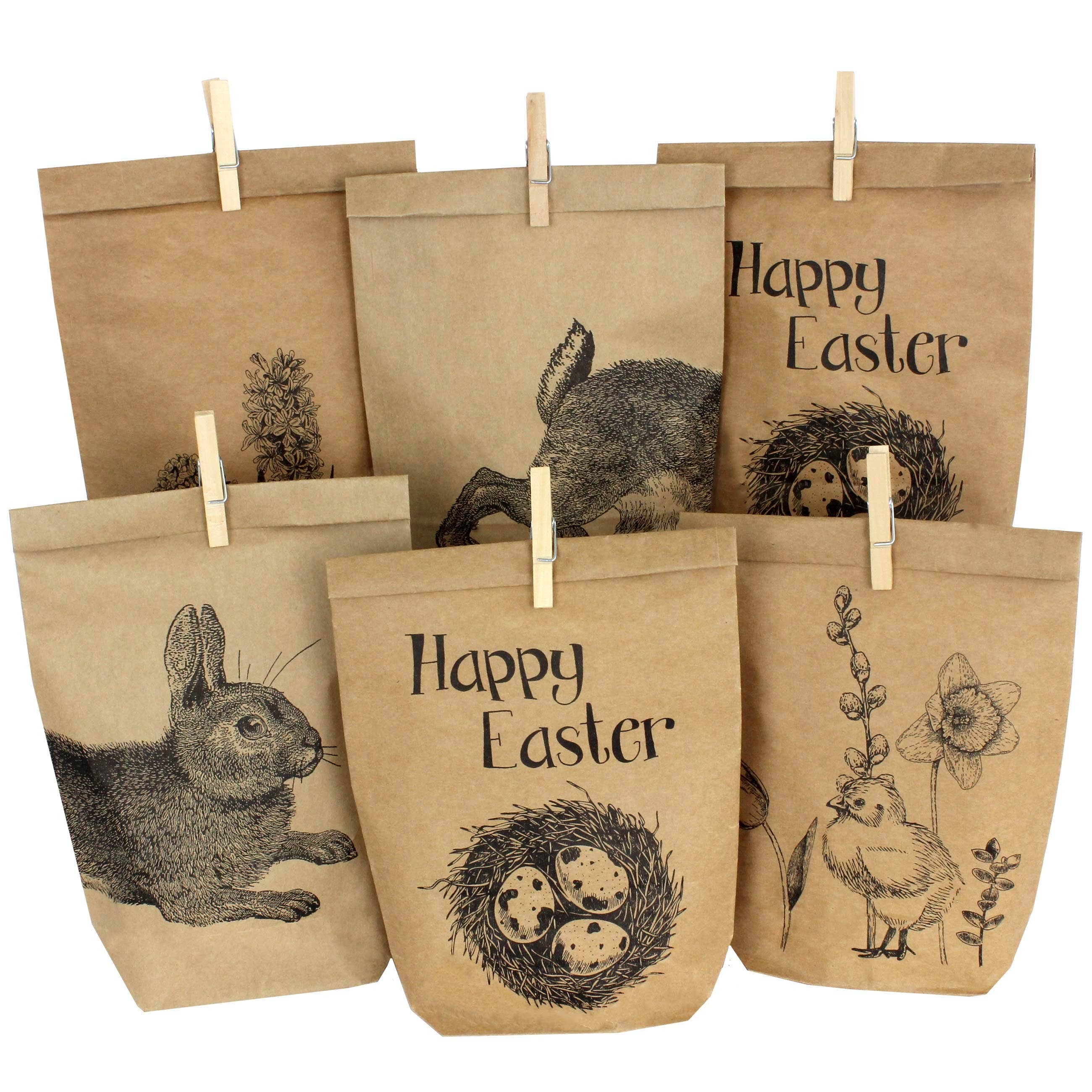 Papierdrachen - Vente Pochette cadeau - Sacs imprimés motif Pâques marron avec « Happy Easter »4