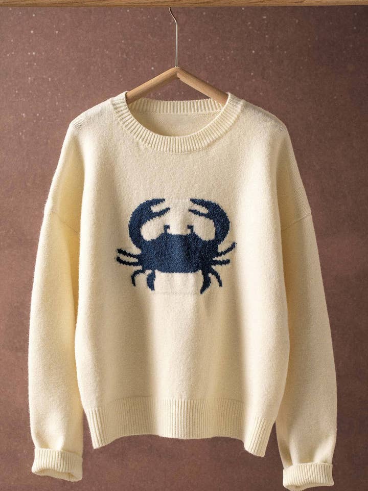 Crab Graphic Relaxed Knit Sweater for wholesale by Urban Daizy