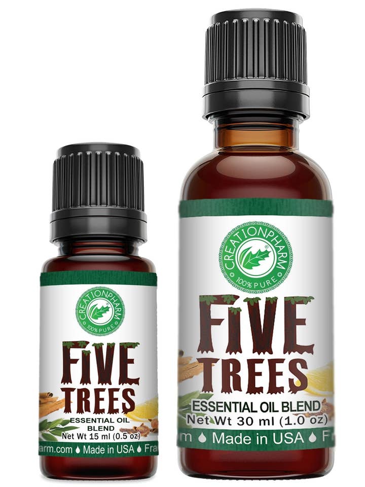 Miscela di Oli Essenziali Cinque Alberi Cannella Chiodi di Garofano Eucalipto Rosmarino Limone Incenso Olio Aromaterapico Puro Multiuso per la vendita all'ingrosso da parte di Creation Farm Inc
