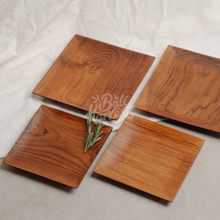 Square Teak Wooden Plate - Serving Tray Dinner Dishes Pan for wholesale by Bali Harvest