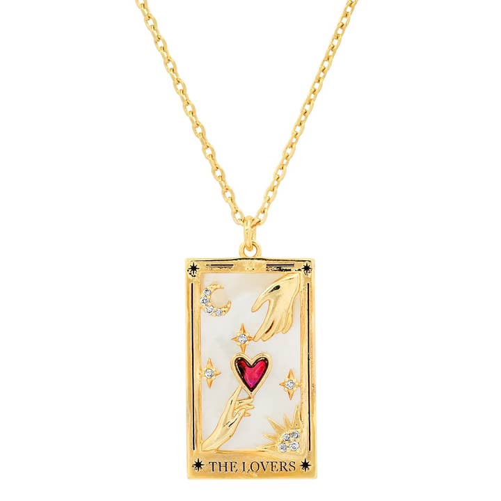 HoopLa - Wholesale Pendant/Charm Necklace - Tarot Card Necklace- Lovers 14K Gold stainless steel3