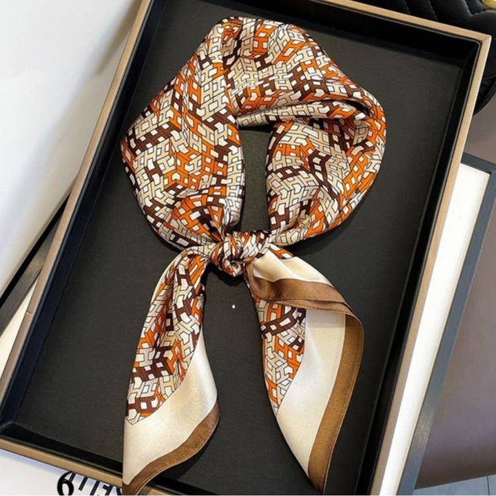 Monogram Frame Mix Pattern Silky Bandana Scarf for wholesale by Paperdoll