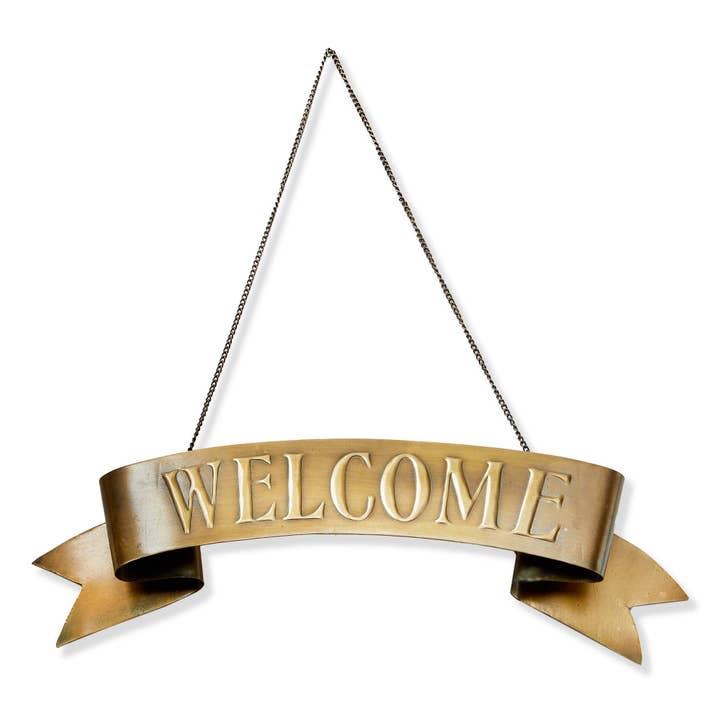 Welcome Hanging Door Sign Antique Brass Iron Christmas for wholesale by tag