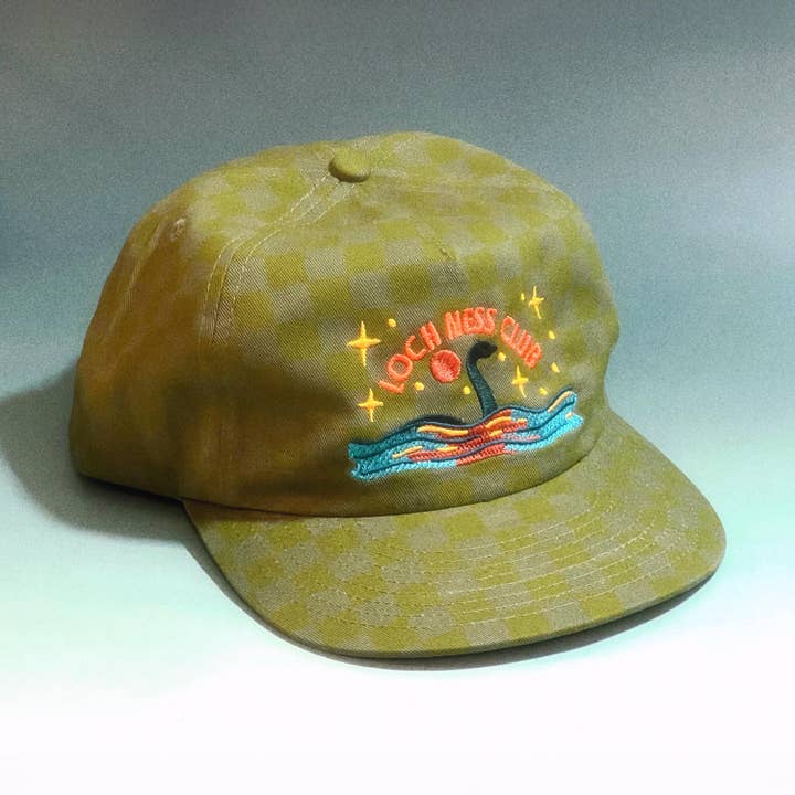 Loch Ness Monster Cryptid Club 5-Panel Checkered Floppy Hat for wholesale by The Space Bureau