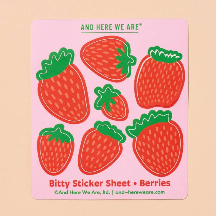 Folha de Autocolantes de Vinil Morango Bitty - Feito nos EUA - Gourmet, Fruta, Baga, Bagas - Enchimento de Meias, Feriado, Guia de Presentes por atacado de And Here We Are