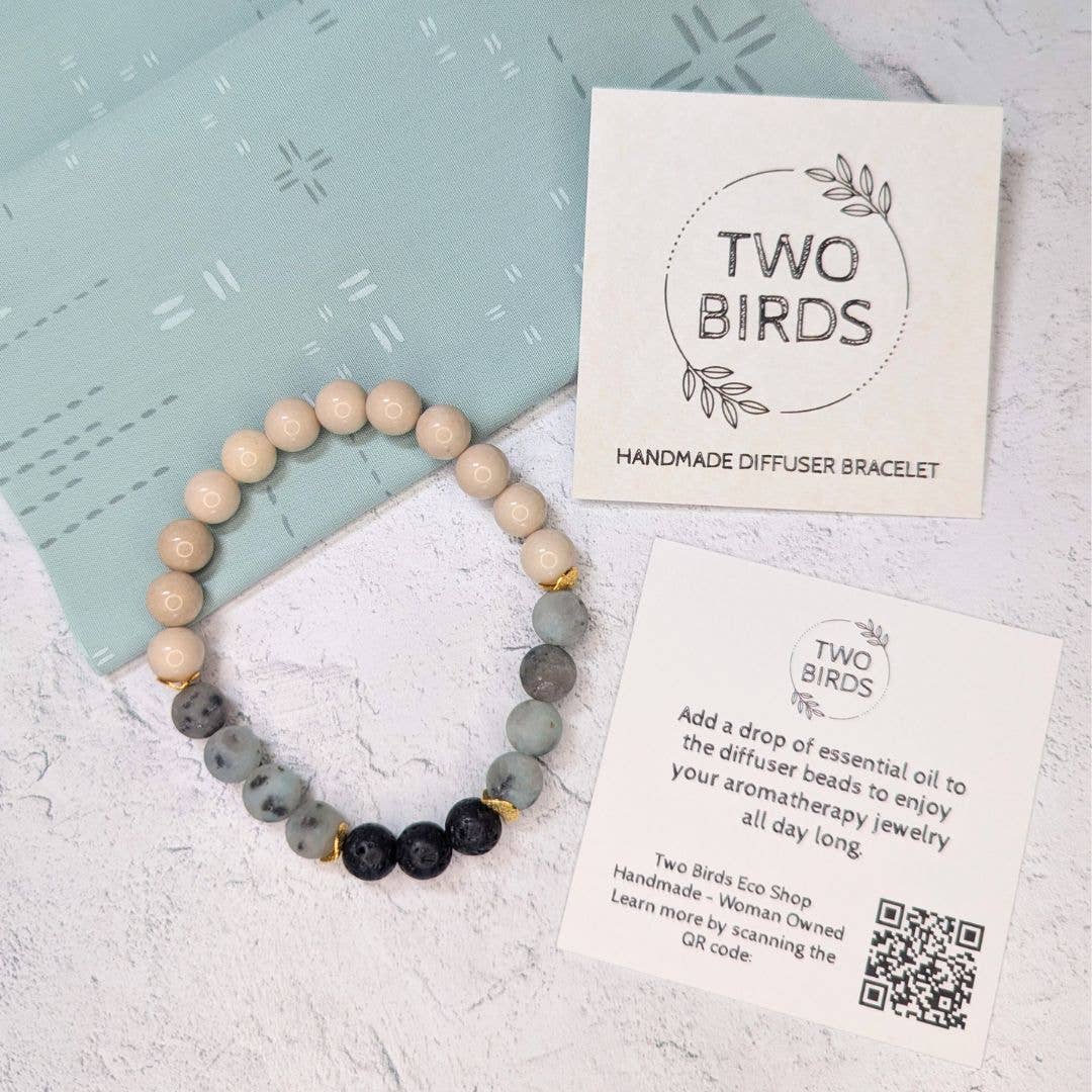 Two Birds Eco Shop - Wholesale Aromatherapy Bracelet - Kiwi Jasper Riverstone & Lava Rock Diffuser Bracelet1