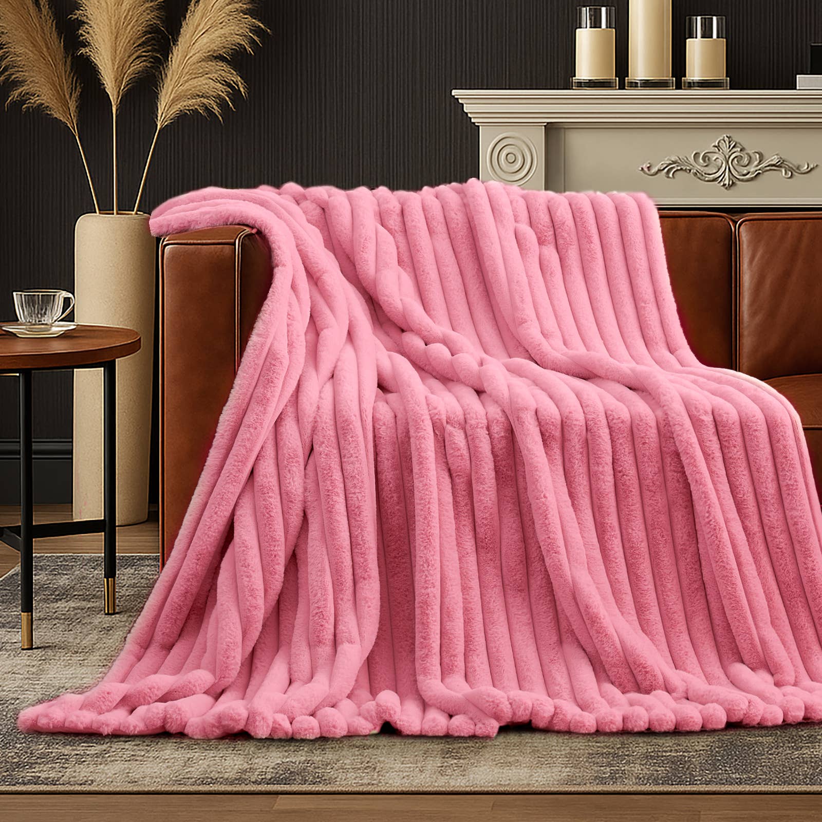 DreamValley - Wholesale Throw Blanket - AH Faux Rabbit Fur Luxurious Striped Throw Blanket 55"x70"14