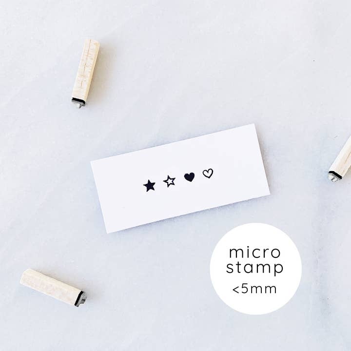 Papergram - Wholesale Rubber/Decorative Stamp - Micro Tiny Hearts and Stars Rubber Stamp Set • Small Geometr