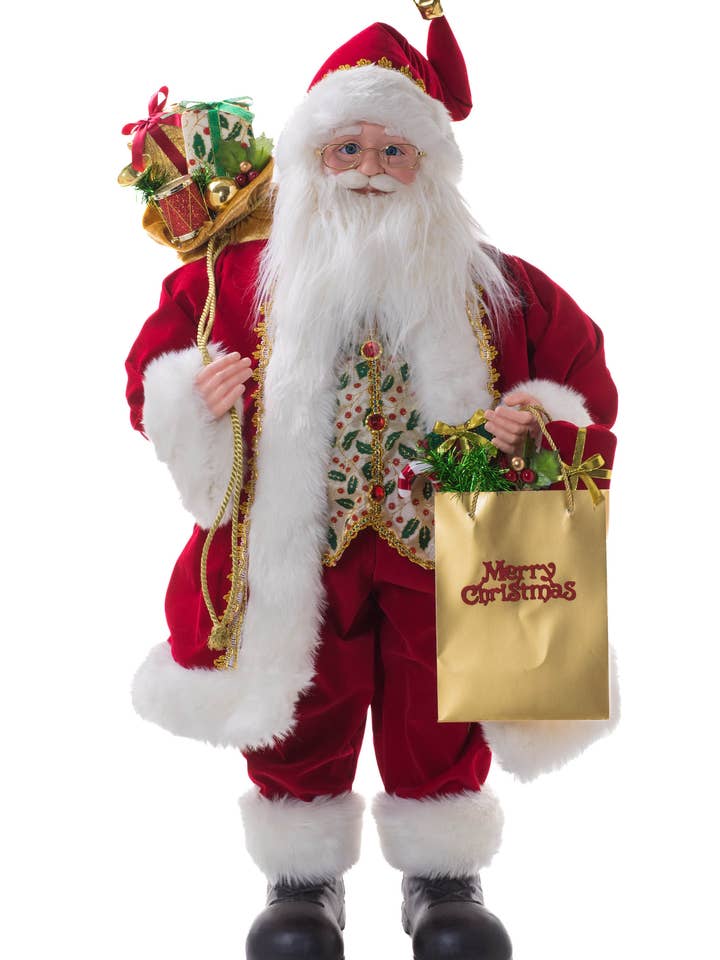 Red/White Shopping Santa Figurine with Gift Bag for wholesale by Starlight Collection