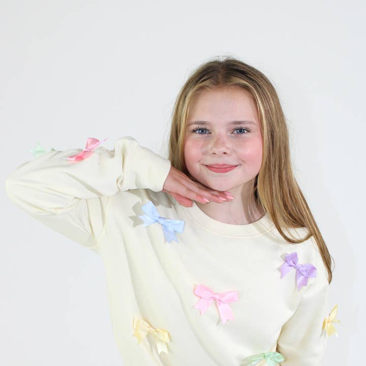 Sudadera con lazos de satén para niñas adolescentes para venta al por mayor de Paper Flower